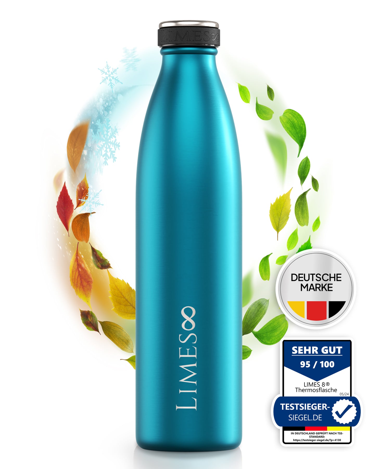 Limes 8® Thermosflasche 1L "FourSeasons" [HEIß & KALT] Trinkflasche Edelstahl 1L - Auslaufsichere Trinkflasche 1L Kohlensäure geeignet - Isolierkanne - Thermo Trinkflasche für alle 4 Jahreszeiten Peridot