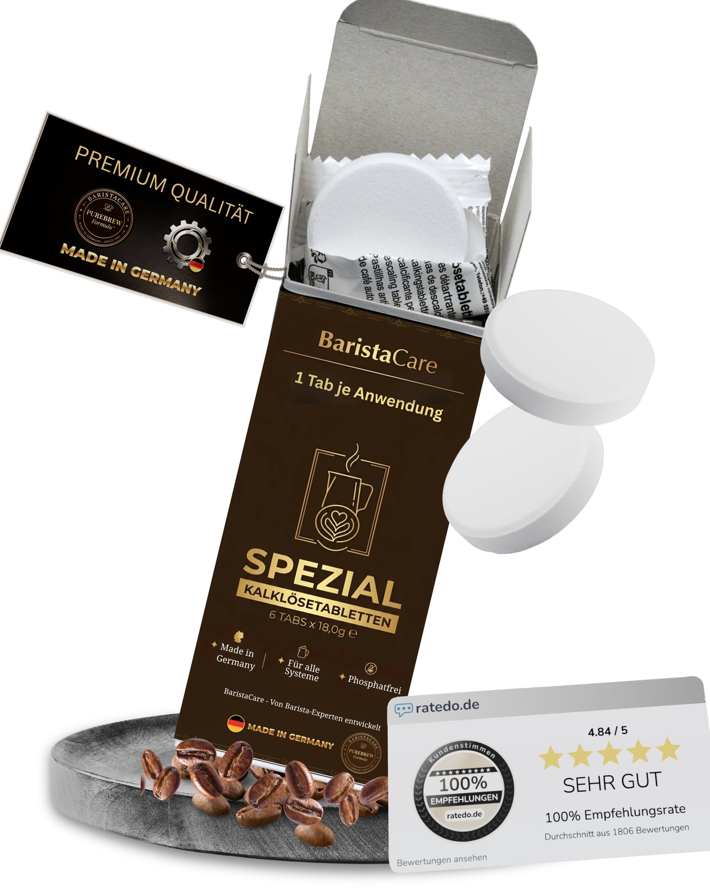 BaristaCare Entkalkungstabletten je 18g – PureScale Formula™ 6 Tabs einzeln versiegelt