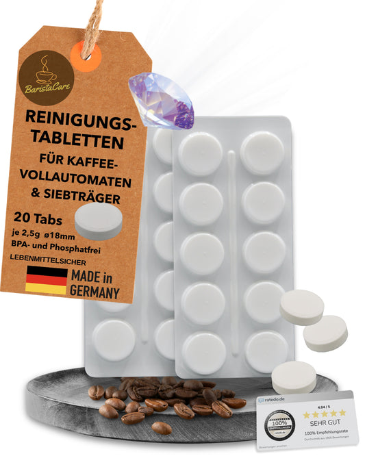 BaristaCare Reinigungstabletten Made in Germany | präzise dosiert | 20Tabs in Blister verpackt