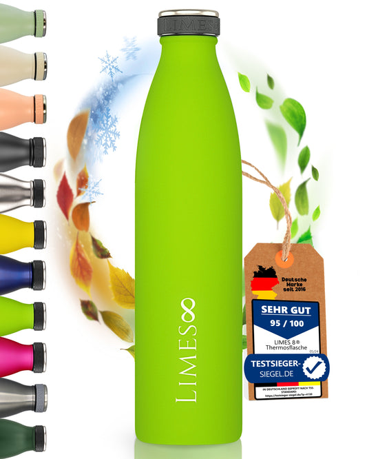 Limes 8® Thermosflasche 750ml "FourSeasons" [HEIß & KALT] Trinkflasche Edelstahl 1L - Auslaufsichere Trinkflasche 1L Kohlensäure geeignet - Isolierkanne - Thermo Trinkflasche für alle 4 Jahreszeiten Limes Green