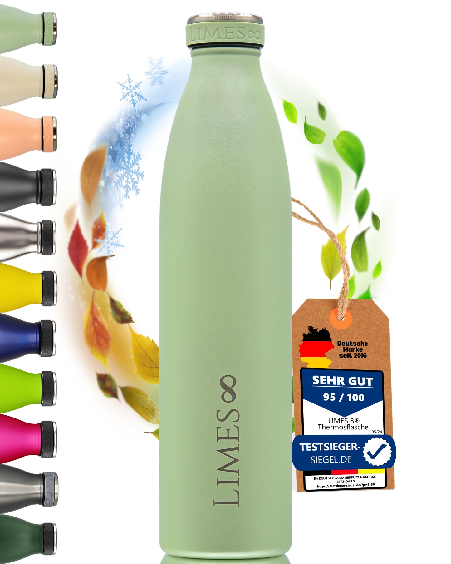 Limes 8® Thermosflasche 1L "FourSeasons" [HEIß & KALT] Trinkflasche Edelstahl 1L