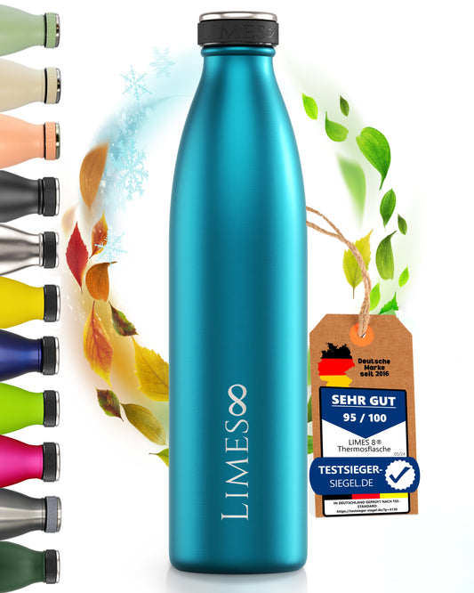 Limes 8® Thermosflasche 1L "FourSeasons" [HEIß & KALT] Trinkflasche Edelstahl 1L - Auslaufsichere Trinkflasche 1L Kohlensäure geeignet - Isolierkanne - Thermo Trinkflasche für alle 4 Jahreszeiten Peridot