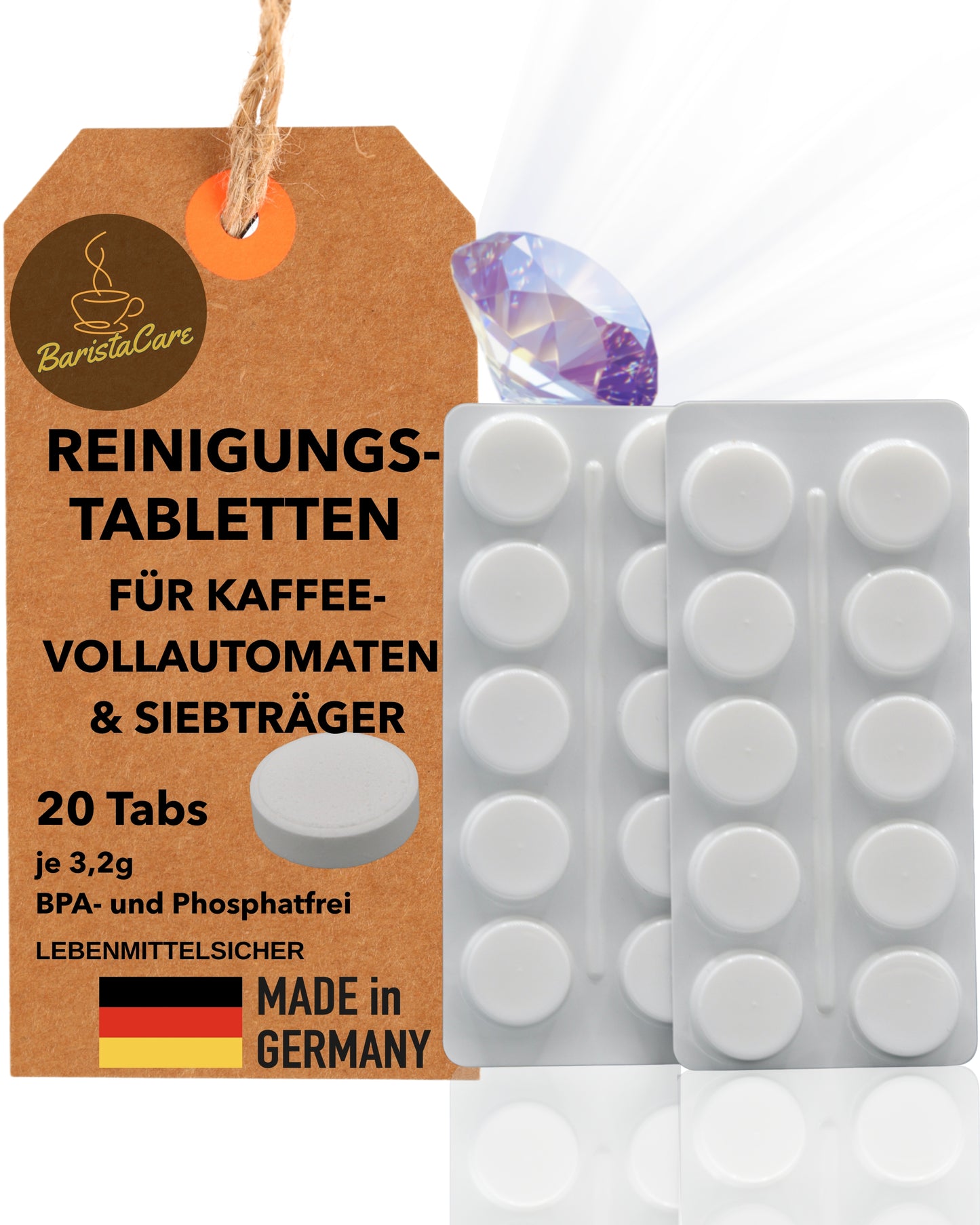 BaristaCare Reinigungstabletten Made in Germany | 60% stärkere Reinigungsleistung | 20Tabs in Blister verpackt