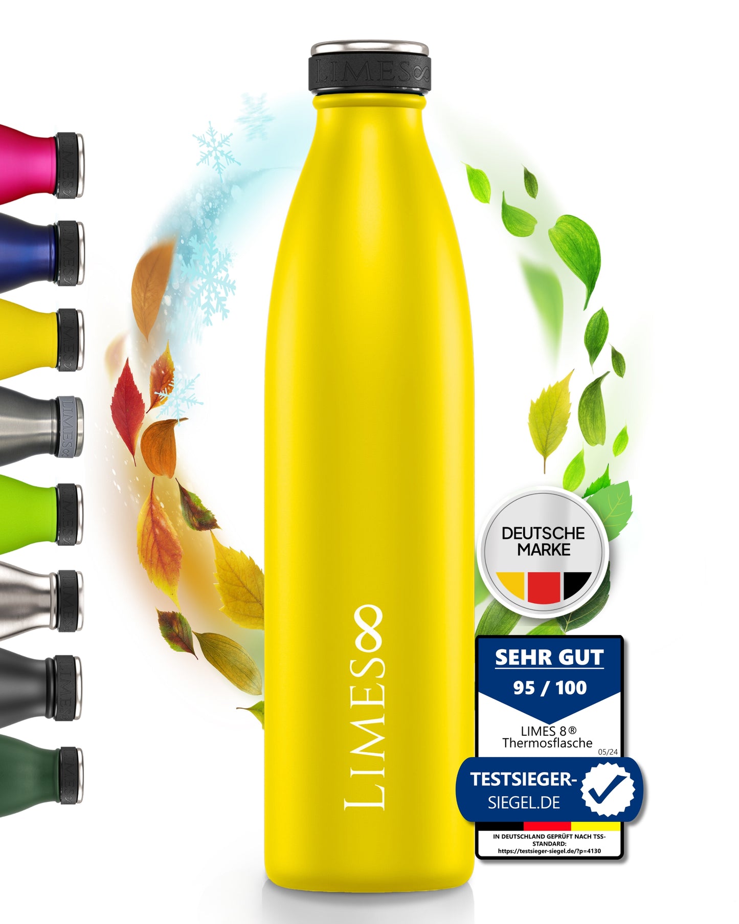 Limes 8® Thermosflasche 1L "FourSeasons" [HEIß & KALT] Trinkflasche Edelstahl 1L - Auslaufsichere Trinkflasche 1L Kohlensäure geeignet - Isolierkanne - Thermo Trinkflasche für alle 4 Jahreszeiten Sage