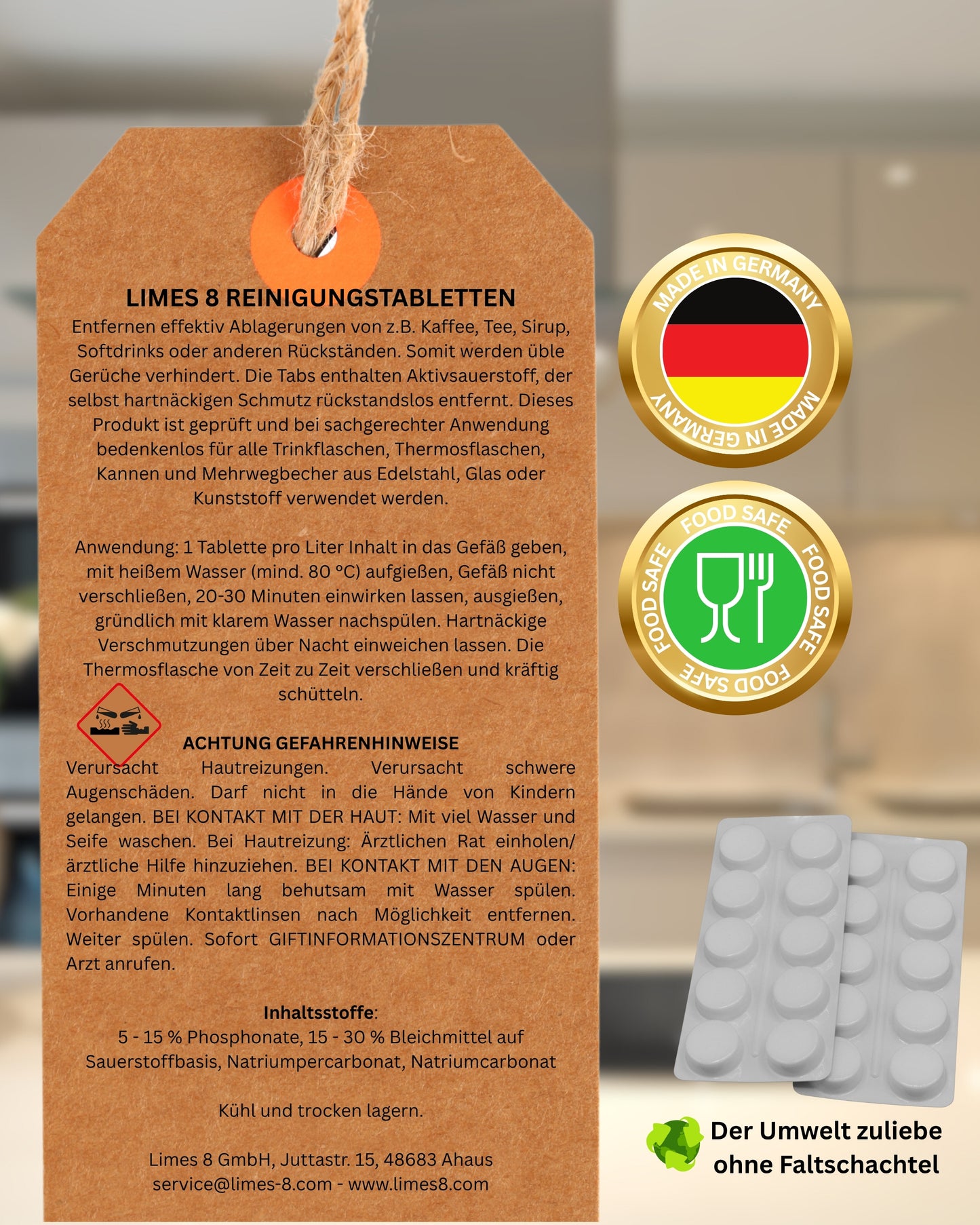 Limes 8 Reinigungstabletten 60% höhere Reinigungsleistung | 20Tabs in Blister verpackt