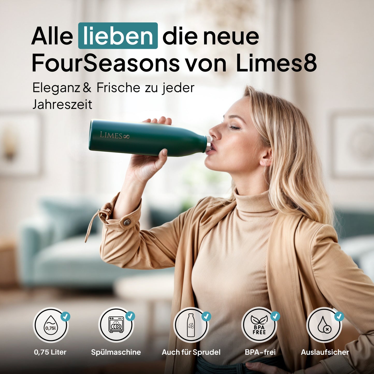 Thermosflasche aus Edelstahl 0,75L | 5-fach vakuumisoliert, auslaufsicher & kohlensäurefest (27,5 x 7,2 cm)