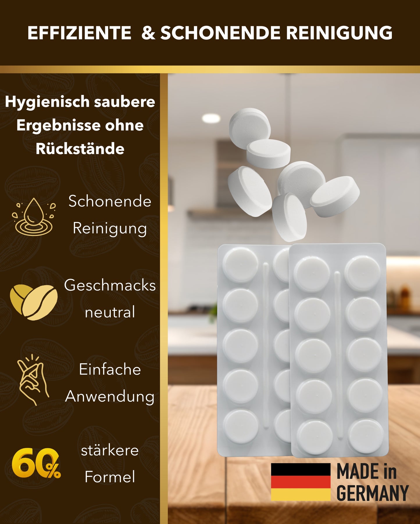 Limes 8 Reinigungstabletten im Blister, 6 Tabs frei schwebend, Made in Germany