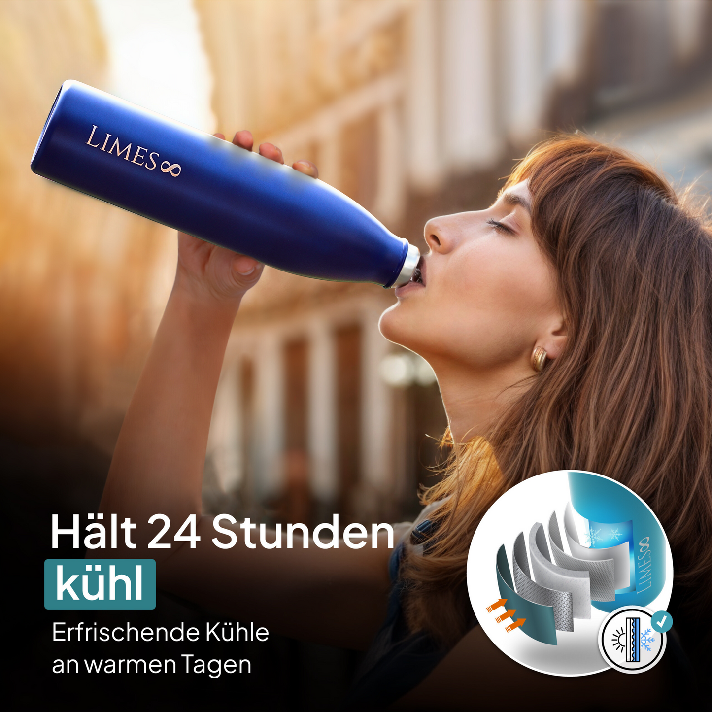Limes 8® Thermosflasche 1L "FourSeasons" [HEIß & KALT] Trinkflasche Edelstahl 1L - Auslaufsichere Trinkflasche 1L Kohlensäure geeignet - Isolierkanne - Thermo Trinkflasche für alle 4 Jahreszeiten Blue