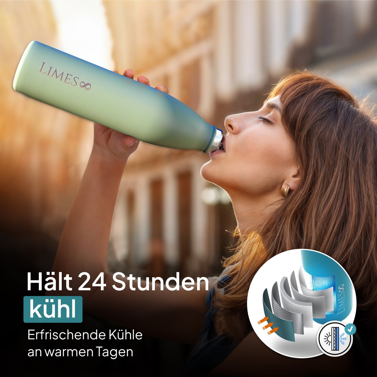 Limes 8® Thermosflasche 1L "FourSeasons" [HEIß & KALT] Trinkflasche Edelstahl 1L - Auslaufsichere Trinkflasche 1L Kohlensäure geeignet - Isolierkanne - Thermo Trinkflasche für alle 4 Jahreszeiten Sage
