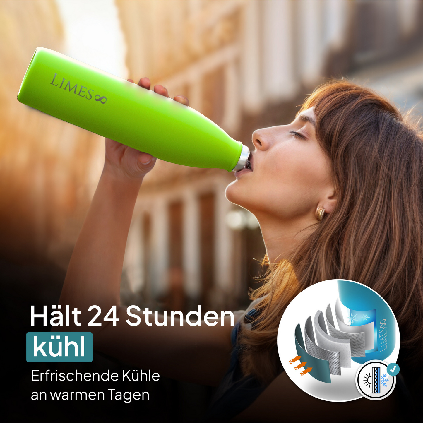 Limes 8® Thermosflasche 1L "FourSeasons" [HEIß & KALT] Trinkflasche Edelstahl 1L - Auslaufsichere Trinkflasche 1L Kohlensäure geeignet - Isolierkanne - Thermo Trinkflasche für alle 4 Jahreszeiten Limes Green