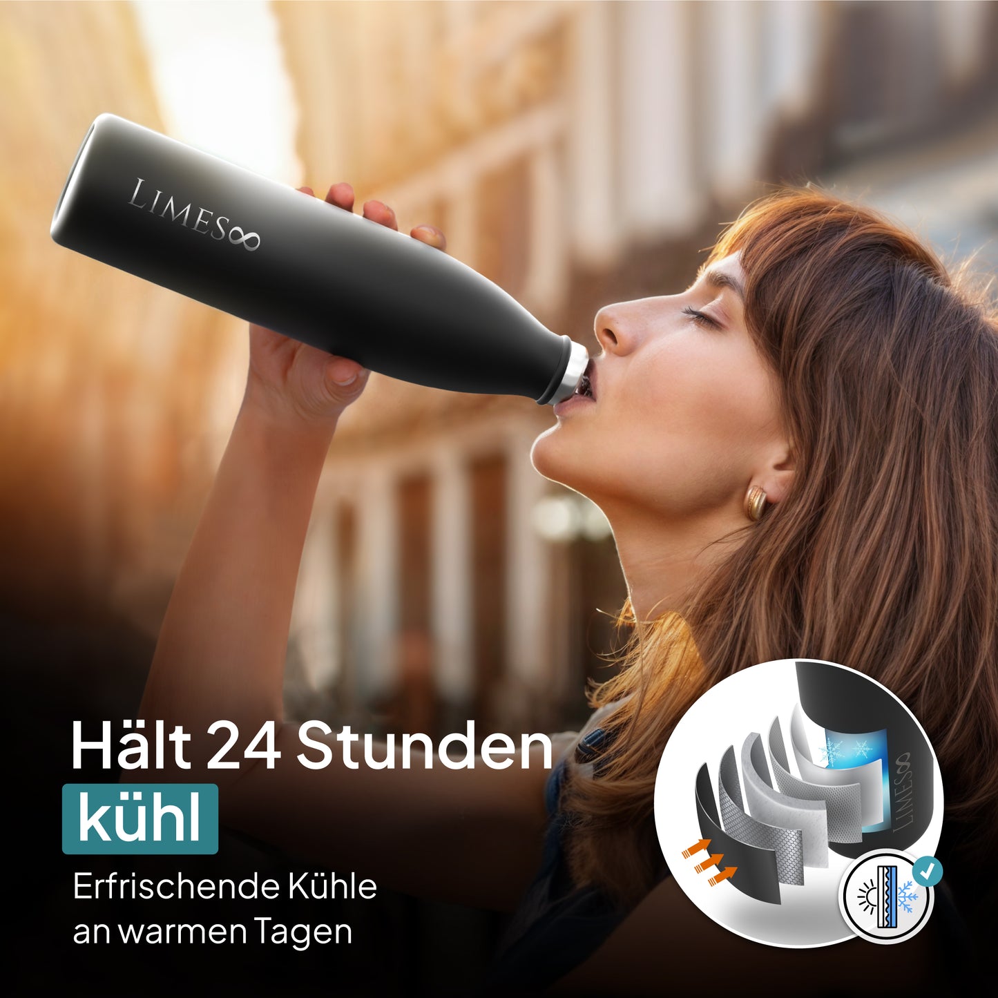 Limes 8® Thermosflasche 1L "FourSeasons" [HEIß & KALT] Trinkflasche Edelstahl 1L - Auslaufsichere Trinkflasche 1L Kohlensäure geeignet - Isolierkanne - Thermo Trinkflasche für alle 4 Jahreszeiten Black