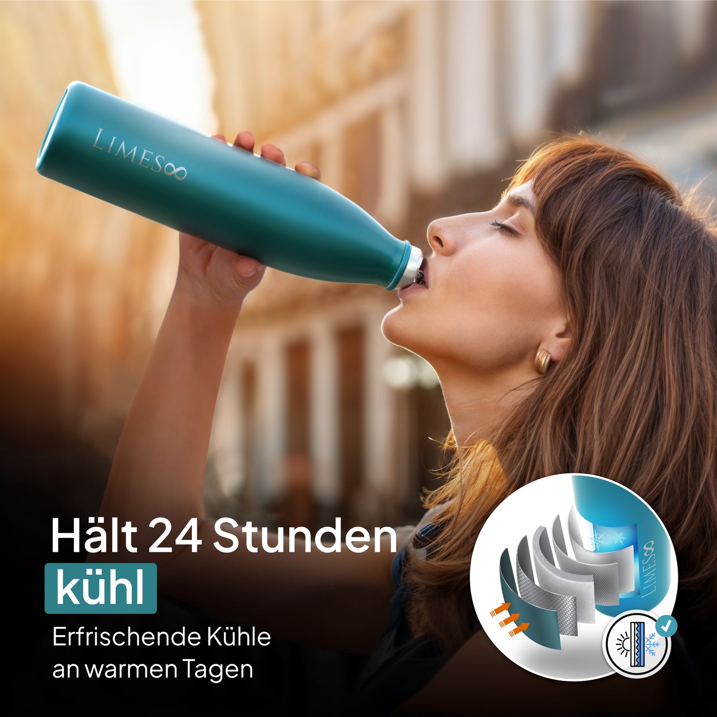 Limes 8® Thermosflasche 1L "FourSeasons" [HEIß & KALT] Trinkflasche Edelstahl 1L - Auslaufsichere Trinkflasche 1L Kohlensäure geeignet - Isolierkanne - Thermo Trinkflasche für alle 4 Jahreszeiten Peridot