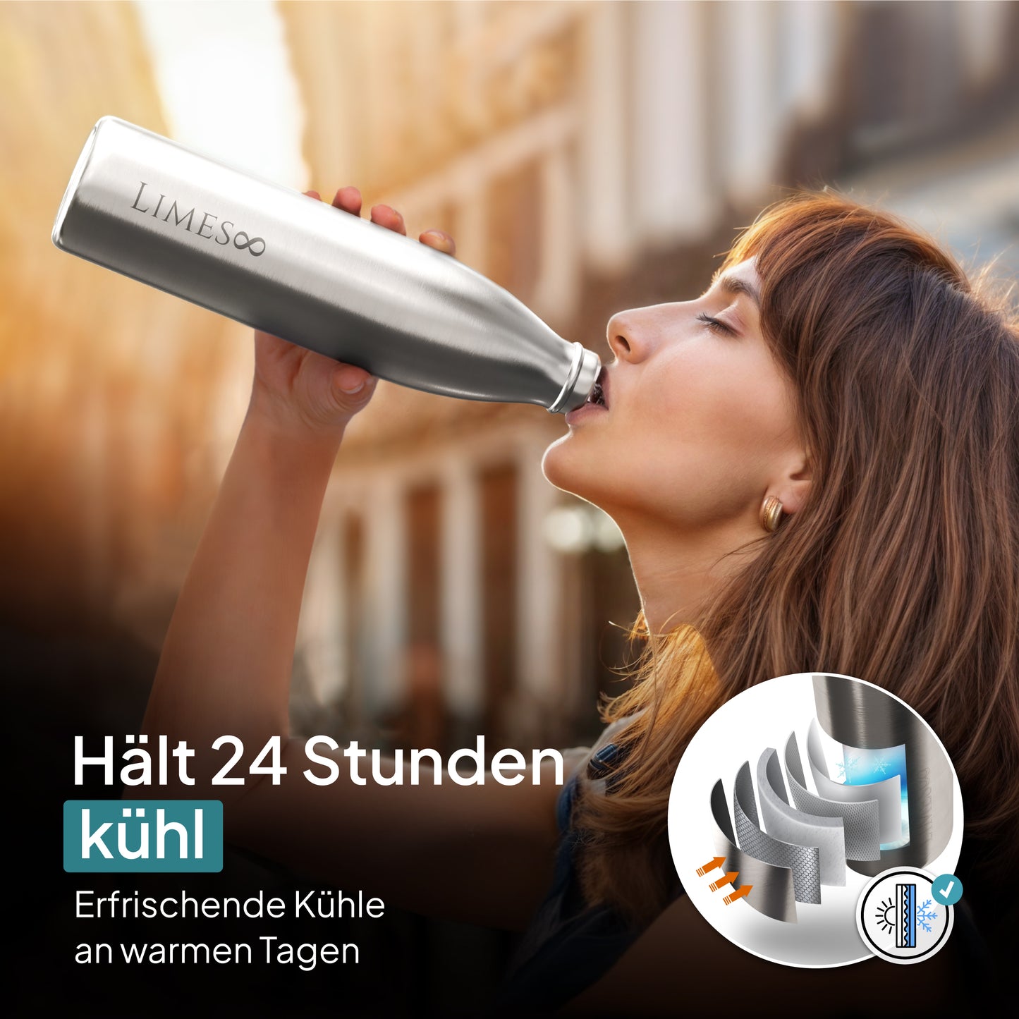 Limes 8® Thermosflasche 1L "FourSeasons" [HEIß & KALT] Trinkflasche Edelstahl 1L - Auslaufsichere Trinkflasche 1L Kohlensäure geeignet - Isolierkanne - Thermo Trinkflasche für alle 4 Jahreszeiten Stainless
