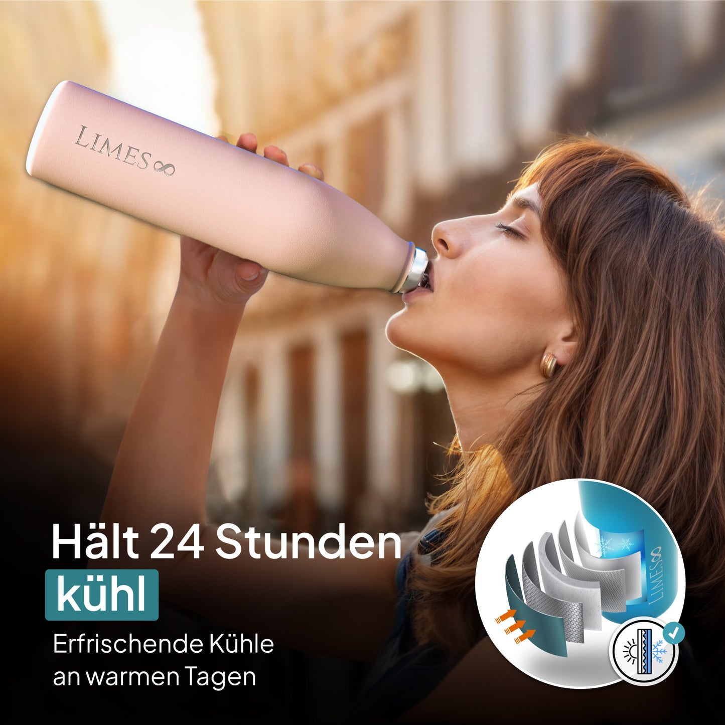 Limes 8® Thermosflasche 1L "FourSeasons" [HEIß & KALT] Trinkflasche Edelstahl 1L - Auslaufsichere Trinkflasche 1L Kohlensäure geeignet - Isolierkanne - Thermo Trinkflasche für alle 4 Jahreszeiten Nude