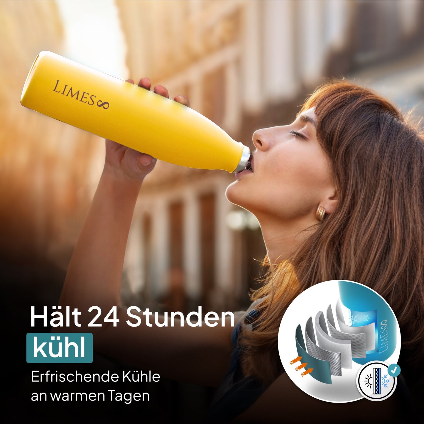 Limes 8® Thermosflasche 1L "FourSeasons" [HEIß & KALT] Trinkflasche Edelstahl 1L - Auslaufsichere Trinkflasche 1L Kohlensäure geeignet - Isolierkanne - Thermo Trinkflasche für alle 4 Jahreszeiten Summer Yellow