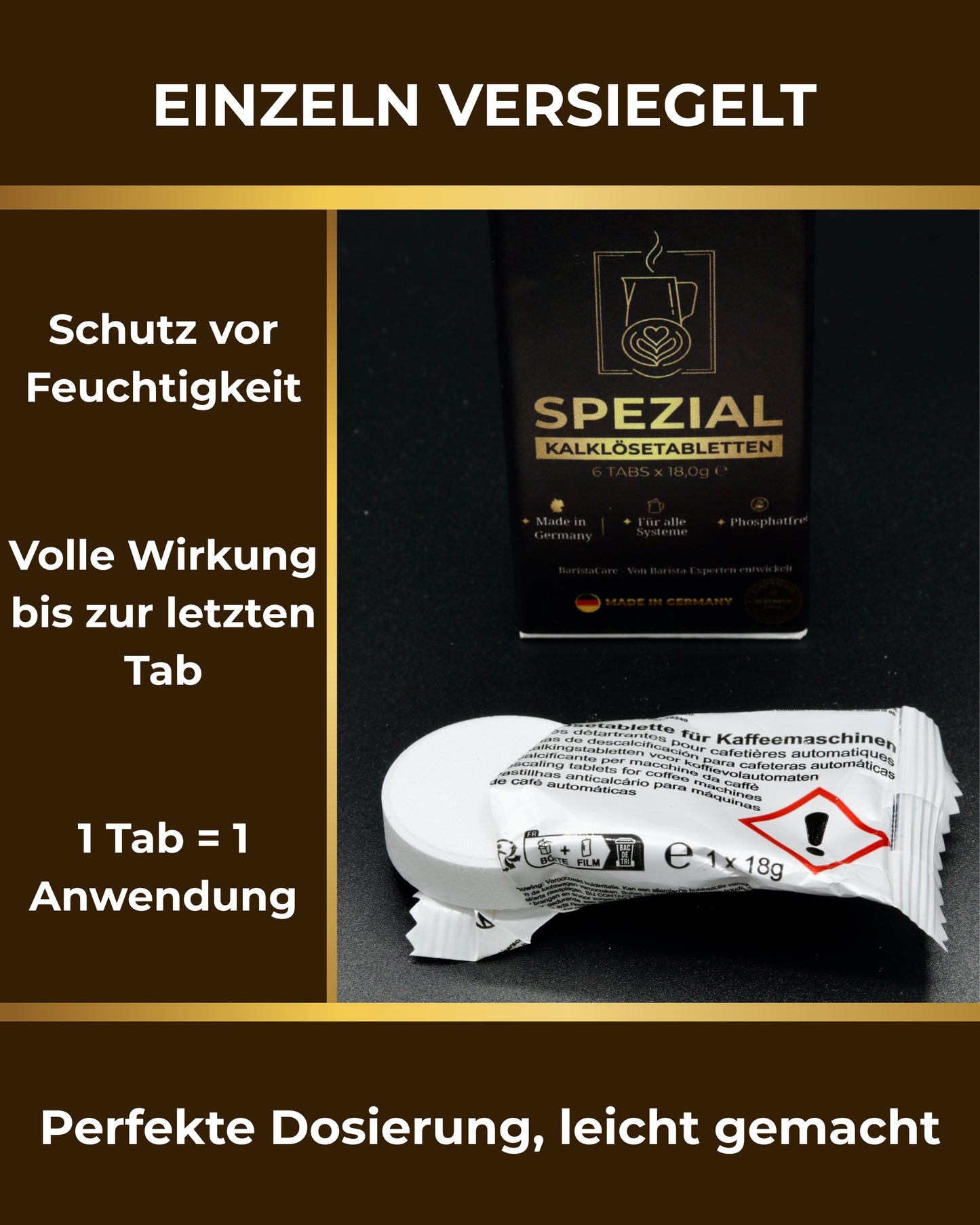 BaristaCare Entkalkungstabletten je 18g – PureScale Formula™ 6 Tabs einzeln versiegelt