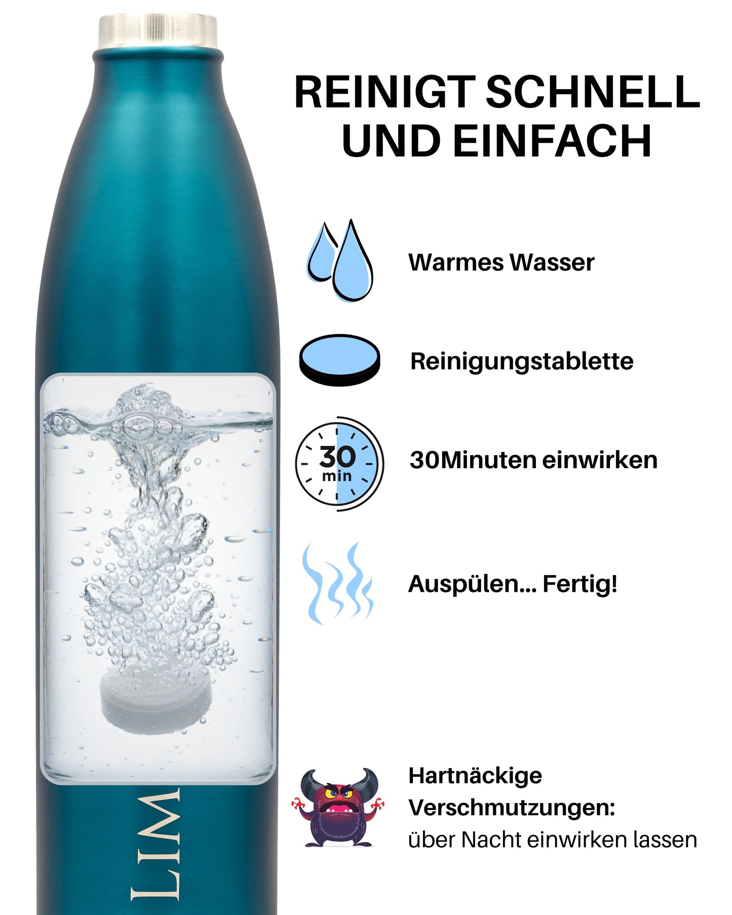 Limes 8 Reinigungstabletten 60% höhere Reinigungsleistung | 20Tabs in Blister verpackt