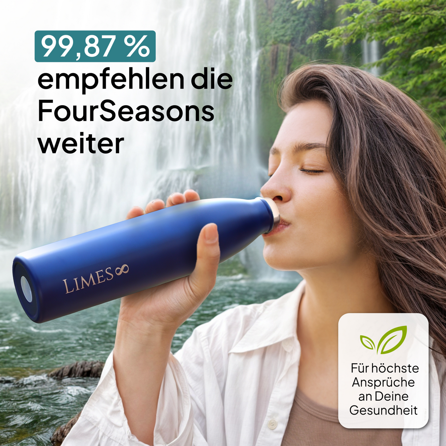 Limes 8® Thermosflasche 1L "FourSeasons" [HEIß & KALT] Trinkflasche Edelstahl 1L - Auslaufsichere Trinkflasche 1L Kohlensäure geeignet - Isolierkanne - Thermo Trinkflasche für alle 4 Jahreszeiten Blue