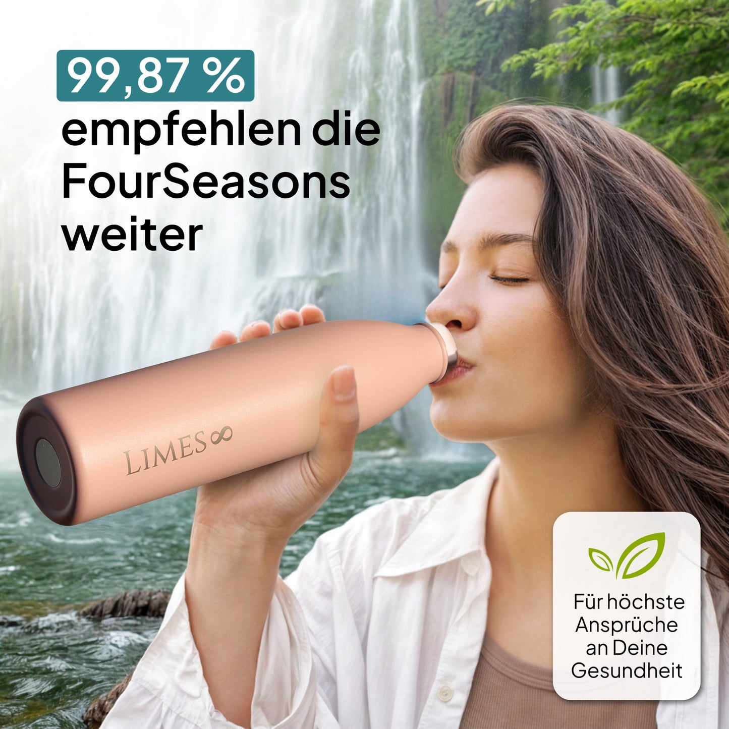 Limes 8® Thermosflasche 1L "FourSeasons" [HEIß & KALT] Trinkflasche Edelstahl 1L - Auslaufsichere Trinkflasche 1L Kohlensäure geeignet - Isolierkanne - Thermo Trinkflasche für alle 4 Jahreszeiten Nude