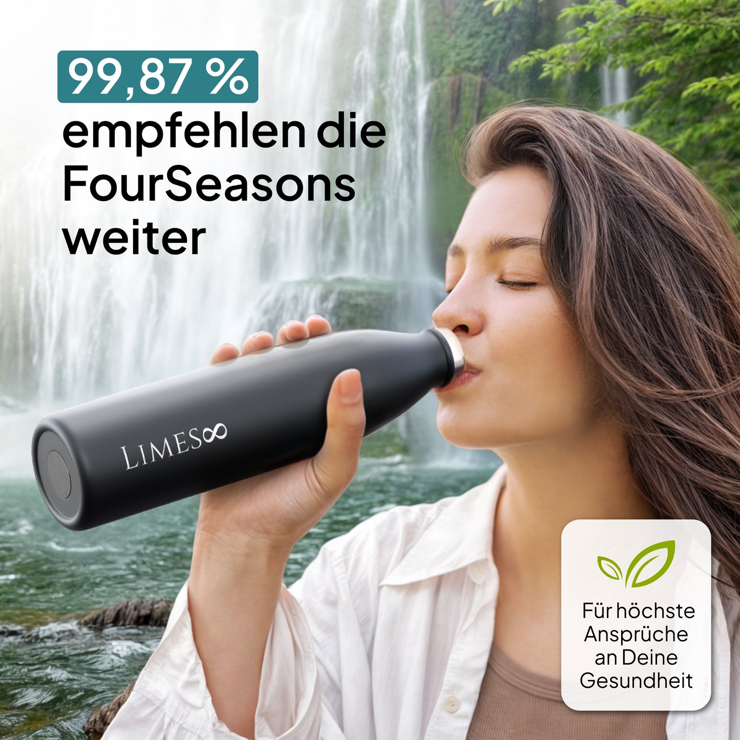 Limes 8® Thermosflasche 1L "FourSeasons" [HEIß & KALT] Trinkflasche Edelstahl 1L - Auslaufsichere Trinkflasche 1L Kohlensäure geeignet - Isolierkanne - Thermo Trinkflasche für alle 4 Jahreszeiten Black