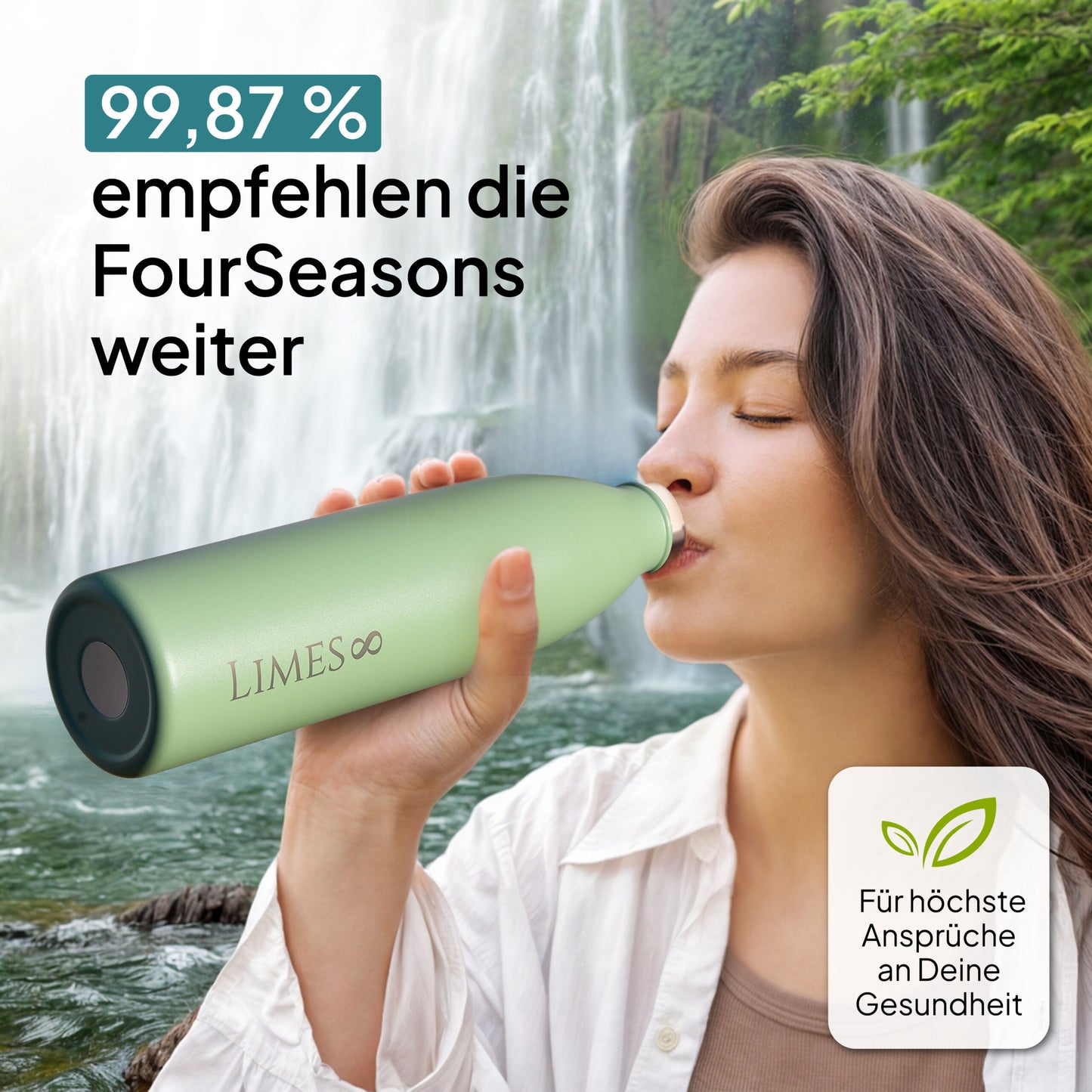 Limes 8® Thermosflasche 1L "FourSeasons" [HEIß & KALT] Trinkflasche Edelstahl 1L - Auslaufsichere Trinkflasche 1L Kohlensäure geeignet - Isolierkanne - Thermo Trinkflasche für alle 4 Jahreszeiten Sage