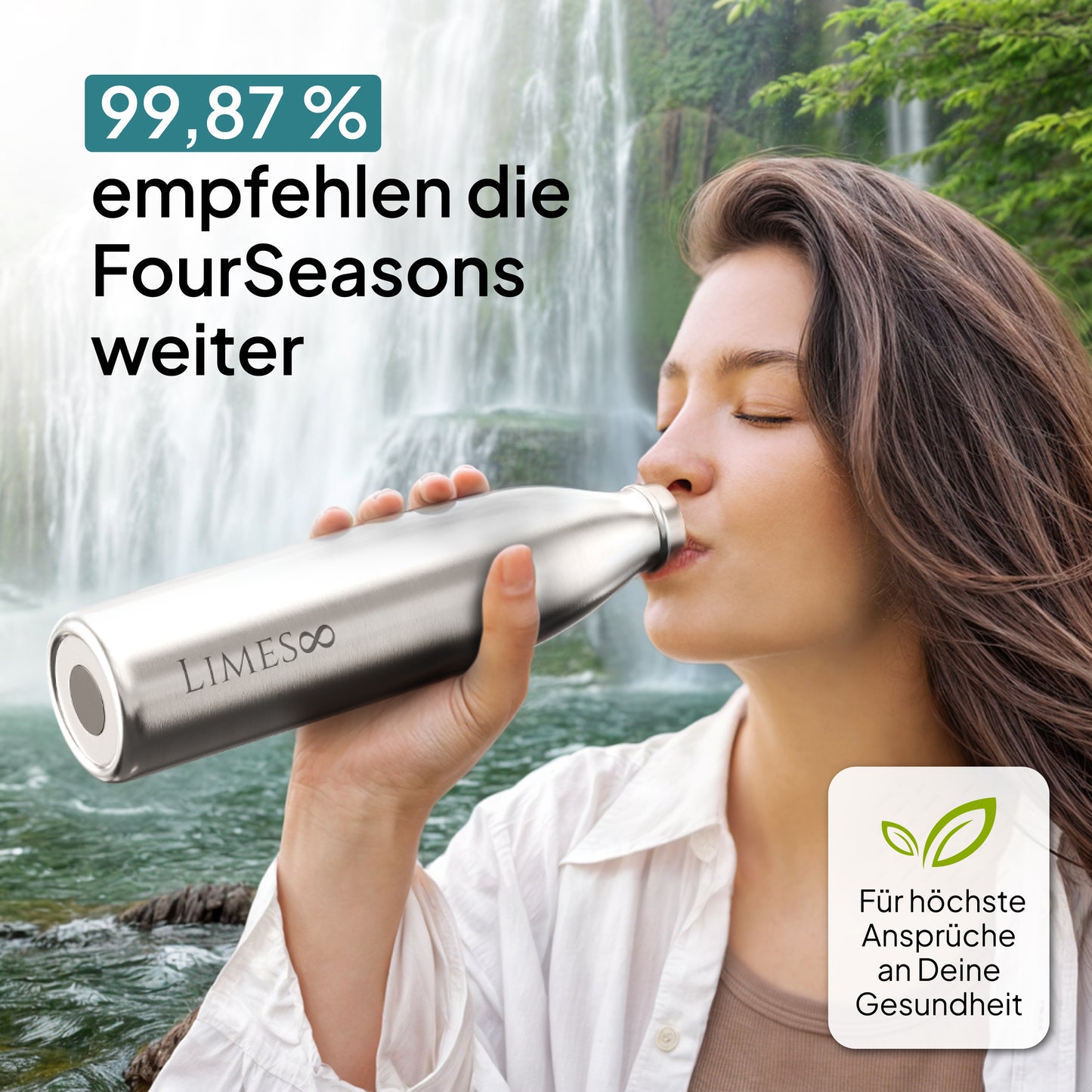Limes 8® Thermosflasche 1L "FourSeasons" [HEIß & KALT] Trinkflasche Edelstahl 1L - Auslaufsichere Trinkflasche 1L Kohlensäure geeignet - Isolierkanne - Thermo Trinkflasche für alle 4 Jahreszeiten Stainless